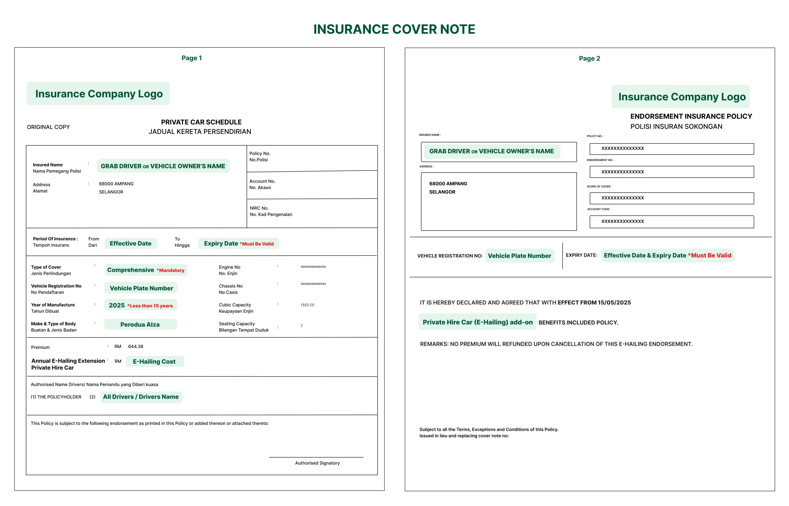 Insurance Cover Note